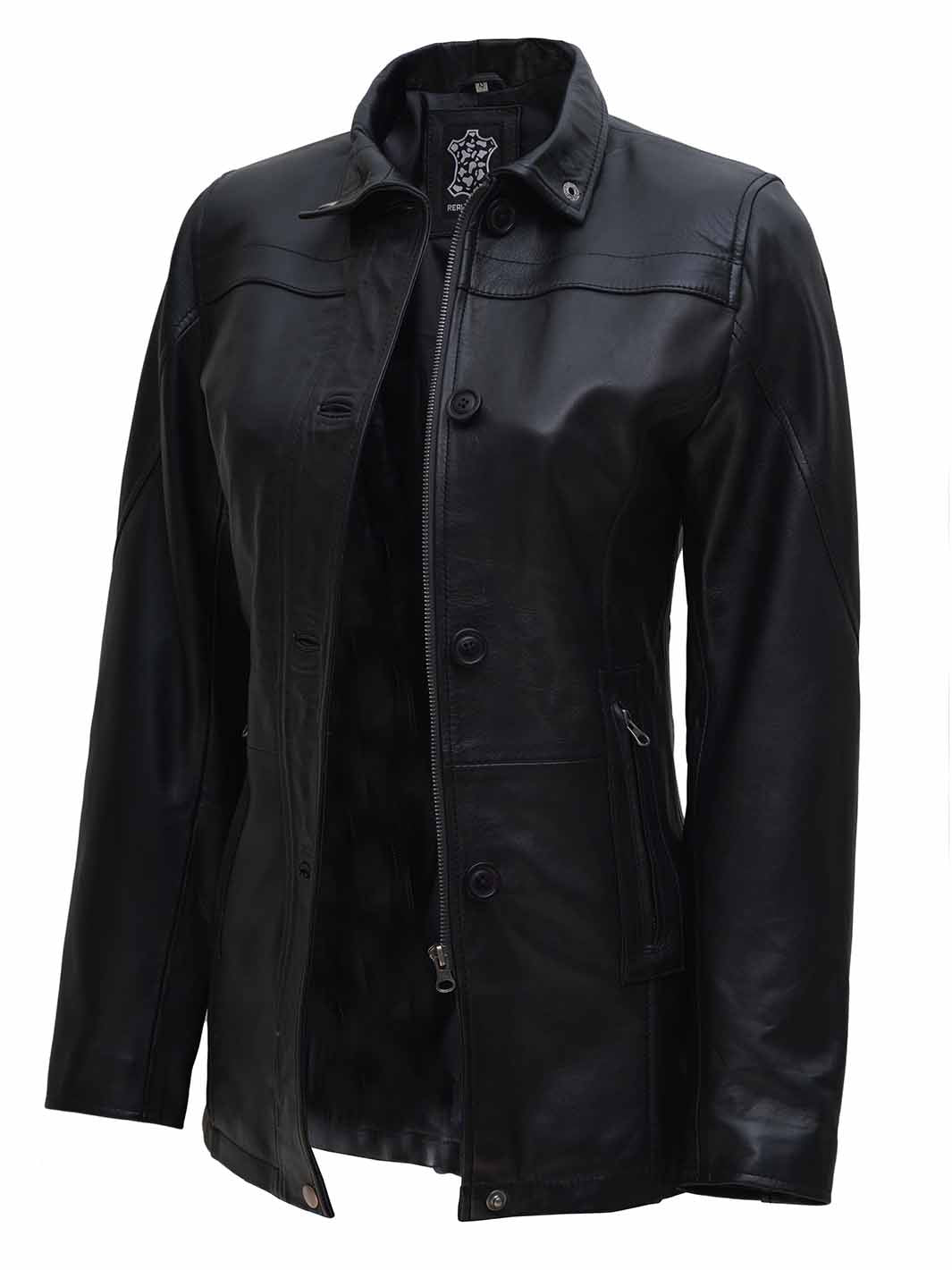 Leather car coat for women